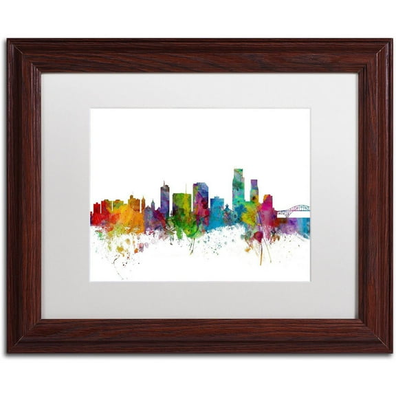 Corpus Christie Texas Skyline' Canvas Art by Michael Tompsett, White Matte, Wood Frame