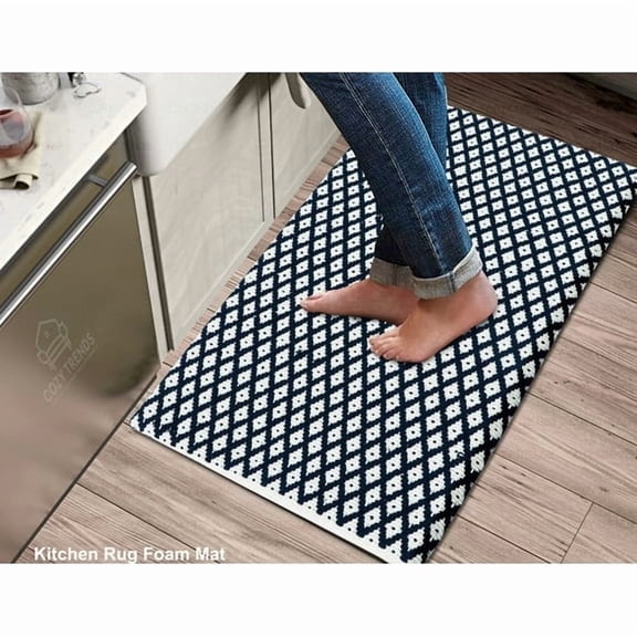 Woven Cotton Cushioned Thick Kitchen Mat Rug 18x30 Inch, Anti Fatigue Non Slip Kitchen Floor Mat for Home Sink Laundry Office
