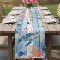 thumbnail image 4 of Sea Turtle Coastal Table Runner 108 Inches, Summer Beach Coral Nautical Blue Wood Bed Runner Dresser Scarves Tabletop for Indoor Outdoor Parties/Ceremony/Banquet, 13"x 108", 4 of 9