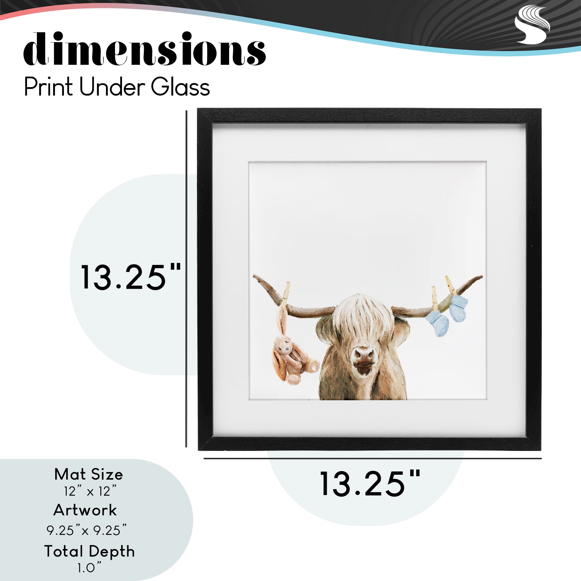Highland Cow Baby Boy Black Framed Print Under Glass, design by Ali Lynne