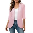 thumbnail image 3 of yoeyez Women Casual 3/4 Sleeve Cardigan Lightweight Chiffon Open Front Cardigans Elegant Dressy Sheer Shrugs for Dresses Pink,M, 3 of 7