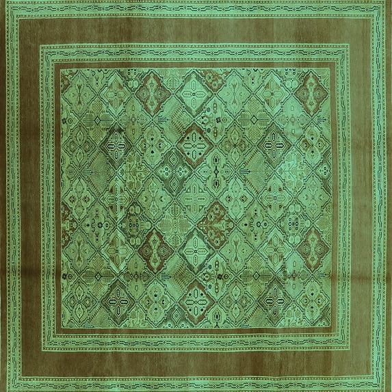 Ahgly Company Indoor Square Oriental Turquoise Blue Industrial Area Rugs, 6' Square