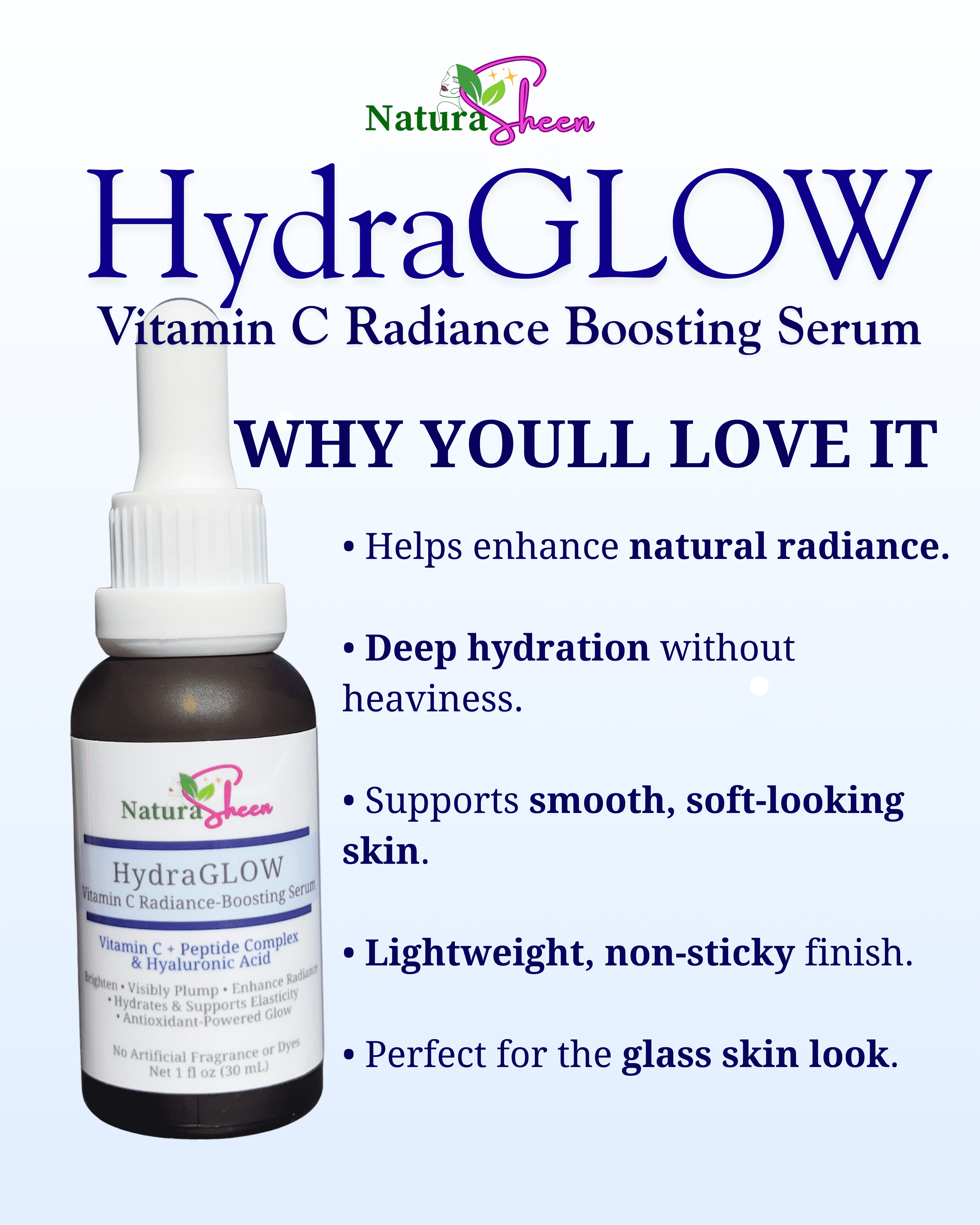 HydraGLOW Vitamin C + multi-Peptides + Hyaluronic Acid| Brightening, Hydrating, Hyaluronic Acid Skincare