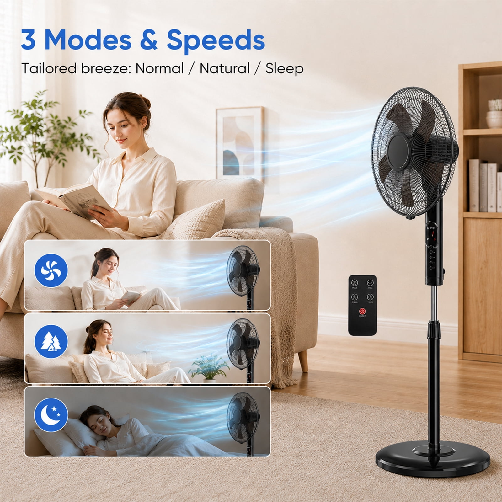 Alvantor 17" Pedestal Fans with RemotPe, Quiet Standing Fan for Bedroom Office, Adjustable Height, Timer & Multiple Modes