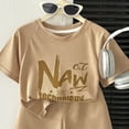 thumbnail image 6 of KPOPLK First Birthday Baby Boy outfit Summer Casual Crew Neck Waffle Knit Shirt Infant Clothes + Shorts Set(5-6 Years,Coffee), 6 of 6