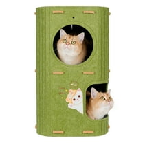 2 Story Cat House, Large Cat Condos for Peekaboo Indoor Cozy Felt Covered Scratching, Small Pet Puppy Bed Cave Hideaway for Multi Pets, 23.6x14.5x14.5 Green