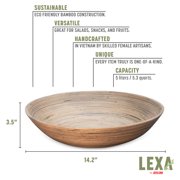 LEXA 14 Handmade Bamboo Salad Bowl – 130 oz Large Wooden Fruit Bowl for Kitchen Counter, Black Bamboo