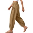thumbnail image 3 of Dolkfu Jogger Fall&Winter Pants for Women Yellow Refined Regular Cotton Blend Mid-Waist Joggers Sweatpants Solid Elastic Waist Casual Khaki,Xxxl, 3 of 5
