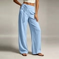 thumbnail image 3 of Lmueinov Wide Leg Pants for Woman Cotton Linen Elastic Waist Tie Front Straight Leg Pants with Pockets Soft Breathable Loose Fit Long Trousers, 3 of 5