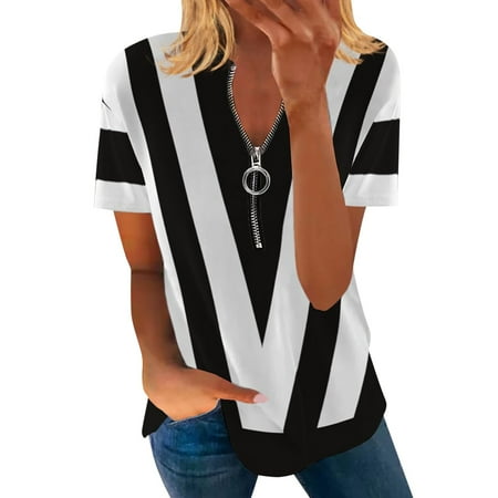 

Fsqjgq Oversized T Shirts for Women Fashion Bustier Tops for Women 2023 Women s Top T Shirt Crew Neck Half Zip Breathable Casual V Print Slim Summer Women s Wear White XL