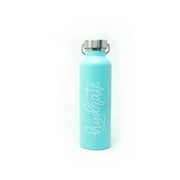 Water Bottle, Hydrate Hand Lettering in Teal by June & Lucy, Double Wall Stainless Steel Metal 750ml 25oz Insulated Thermos Wide Mouth for Hot & Cold Liquids, Travel Thermal Flask for College Women