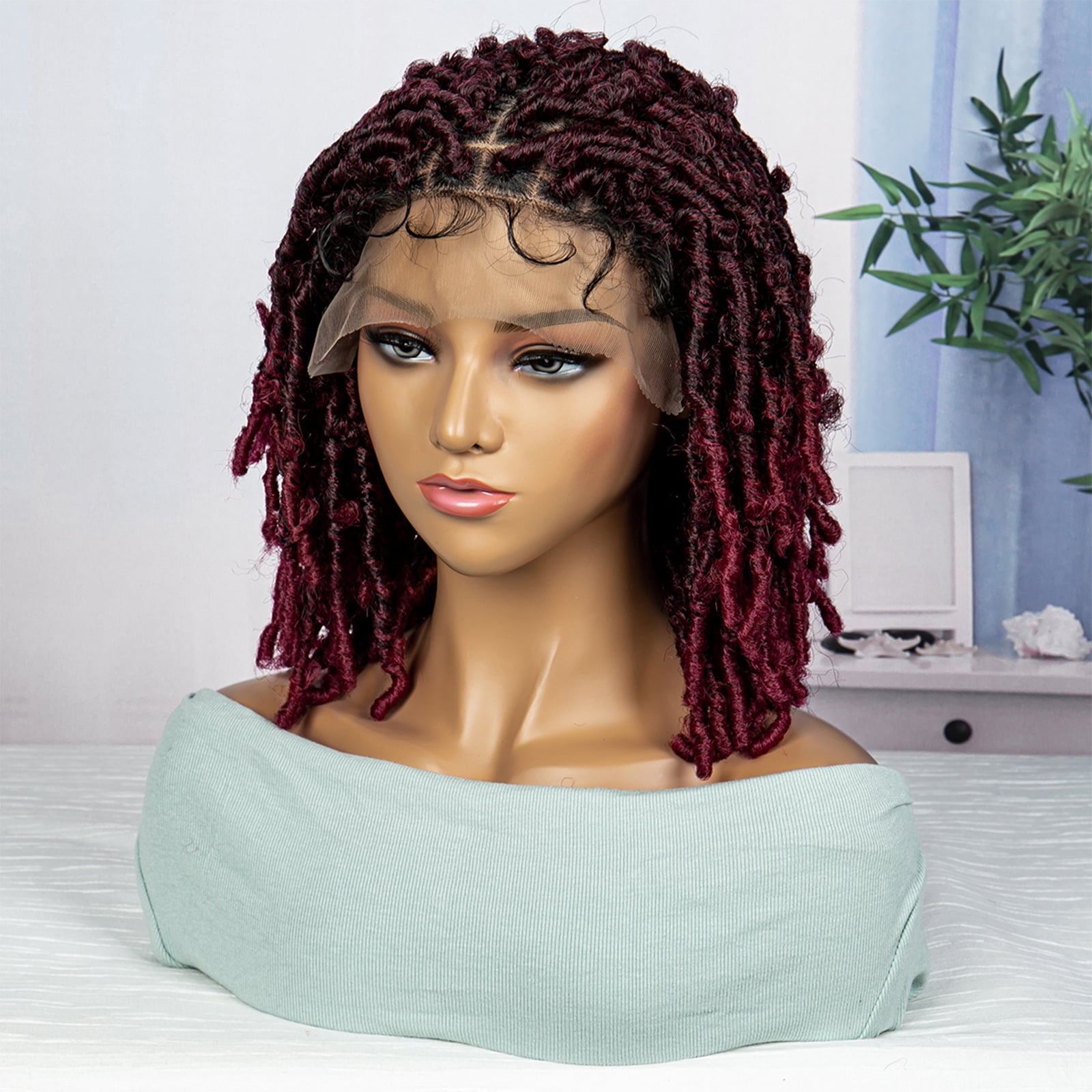 Braided Wigs for Black Women Synthetic Lace Front Wigs Knotless Box Braided Wigs Lightweight Butterfly Faux Locs Braid Braiding Hair Wigs (1B/BUG Color)