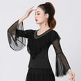 thumbnail image 2 of Women's Latin Long Sleeve Tops Lace-Up Ballroom Belly Latin Practice Dance Top Shirts Costume, 2 of 4