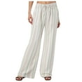 thumbnail image 3 of Duqingm Striped Fold Over Pants Women's Wide Leg Striped Pants Casual Drawstring Elastic Low Rise Pajama Pants Lounge Wear Trousers Red,M, 3 of 7