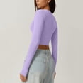 thumbnail image 5 of UJNDER Womens Square Neck Open Umbilical Top Long Sleeve Slim Fit Short T Shirt Crop Tops for Women Purple M, 5 of 7