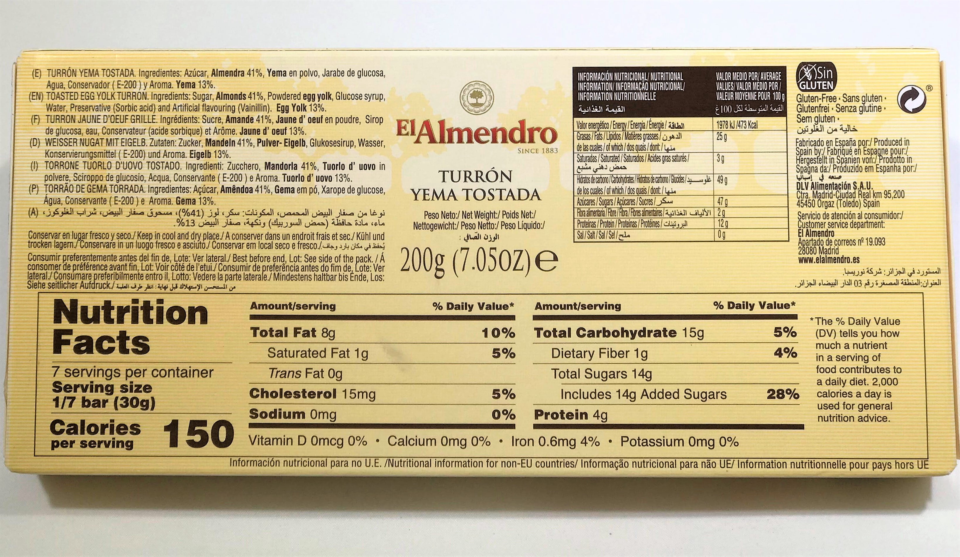 El Almendro Toasted Egg Yolk Turron (Yema Tostada) 7oz (200 G)