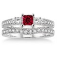 thumbnail image 2 of 2.25 Carat Red Ruby Princess Cut With Moissanite Diamond Antique Bridal Set Halo Ring On 10K White Gold, 2 of 2