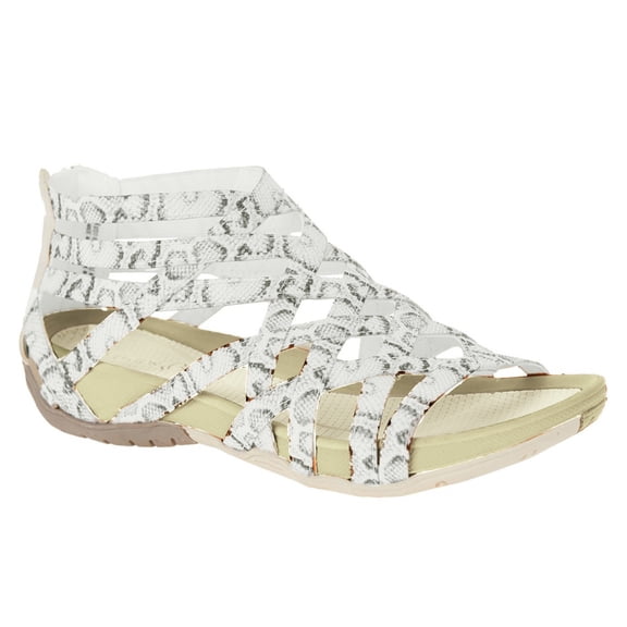 BinBiL Women's Open Toe Wedge Gladiator Sandals,Strappy Zipper Orthopedic Roman Sandals,Fish Mouth Round Toe Cage Beach Sandals White 7.5(38)