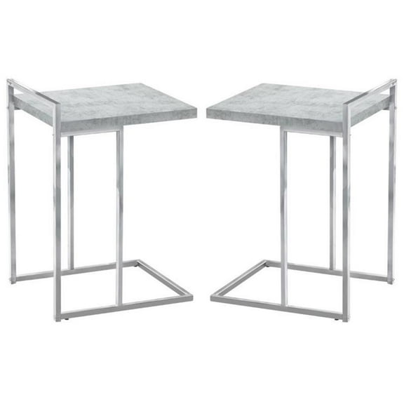 Home Square Wood Panel Top C Side Table in Gray and Chrome - Set of 2