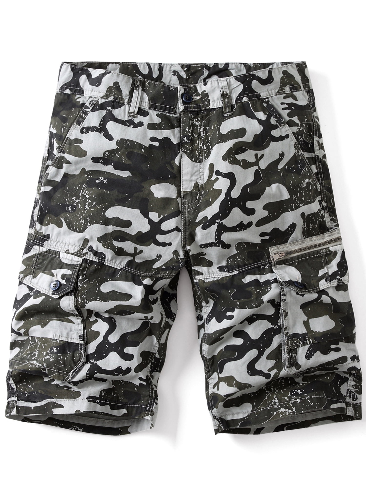Allonly Mens Camouflage Casual Cotton Relaxed Fit Multi-Pocket Cargo Shorts Under Knee 