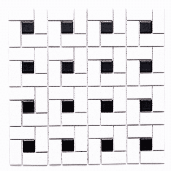 The Tile Life Helix 1" x 2" Black & White Matte Porcelain Mosaic Tile Sheet 1-Piece