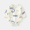 thumbnail image 2 of Zwiiyzr 0-3M Baby Unisex Bubble Romper Spring Fall Onesie Lace Up Newborn Climbing Clothes Long Sleeve Thin Boy and Girl Baby Clothes Beige, 2 of 3