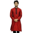 thumbnail image 1 of Atasi Men's Kurta Pyjama Set Maroon Dupion Ethnic Bollywood Shirt-Small, 1 of 7