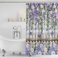 thumbnail image 2 of Polyester Fabric Spring Purple Flowers Shower Curtain, Farmhouse Leaves Fences Gray Plaid Waterproof Bathtub Curtain Bathroom Decor Set with Hooks 66 x 72 Inches, 2 of 6