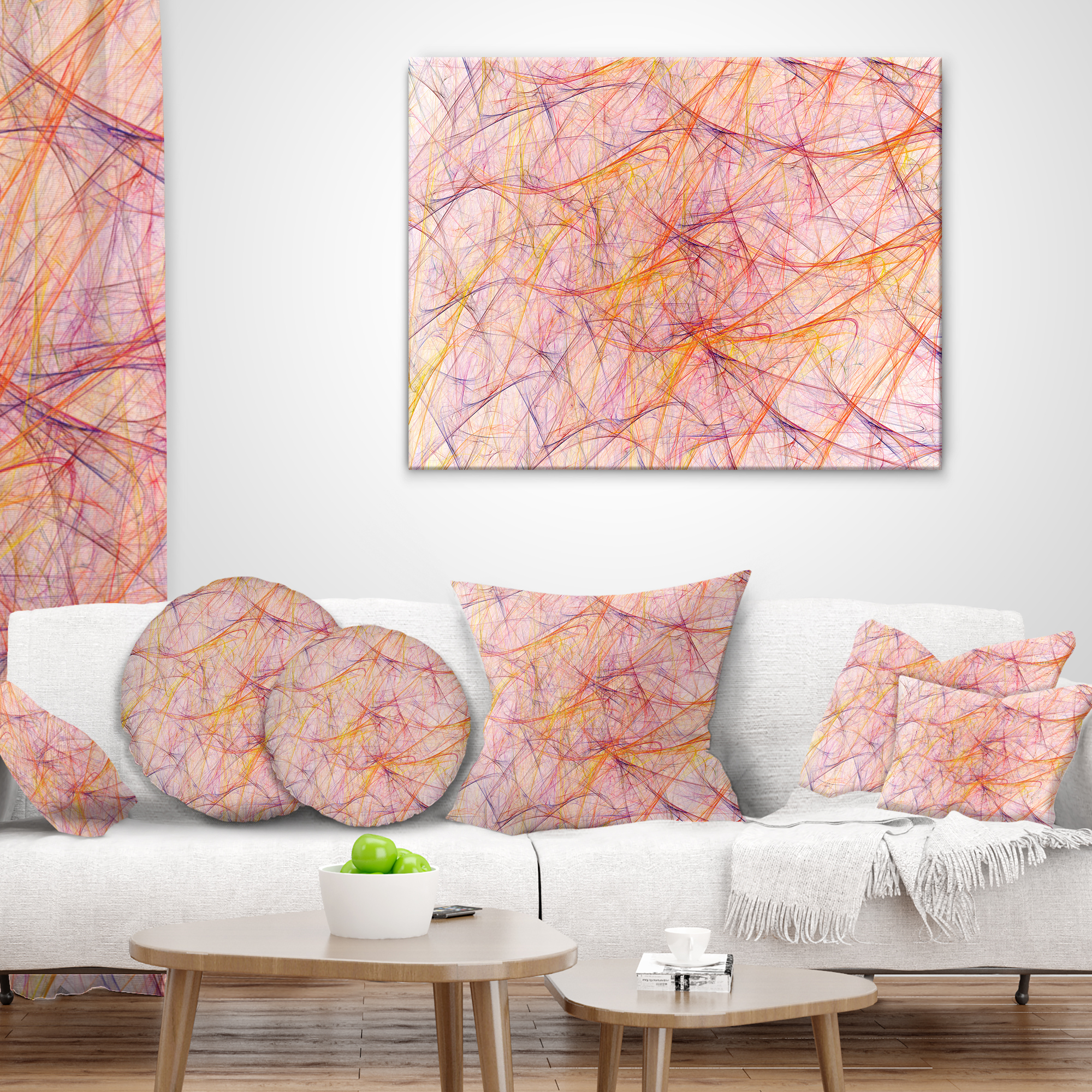 Designart Mystic Pink Fractal Veins - Abstract Throw Pillow - 12x20