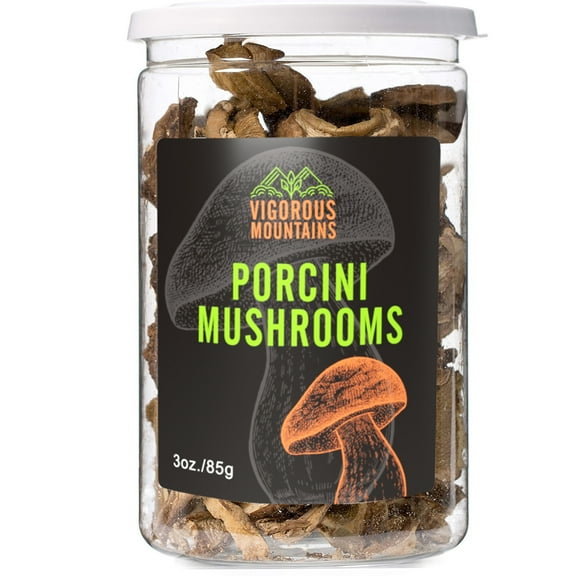 Vigorous Mountains Porcini Mushrooms Dried 3 oz | Wild Gourmet Mushroom | Rich Umami Flavor | Resealable Bottle