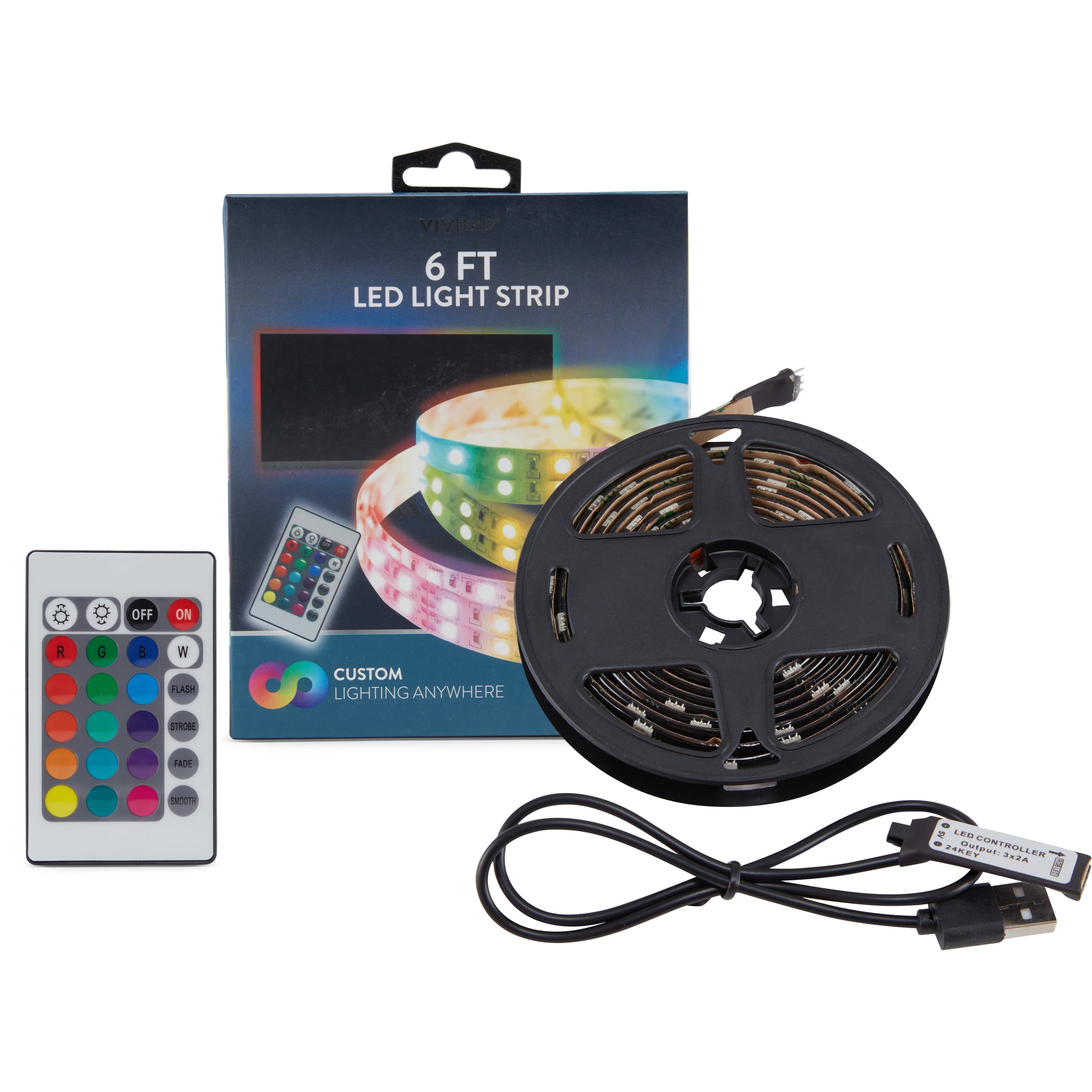 Vivitar LED Ambiance Strip, 6ft, Remote-Controlled, Multi-Hue, Energy-Efficient