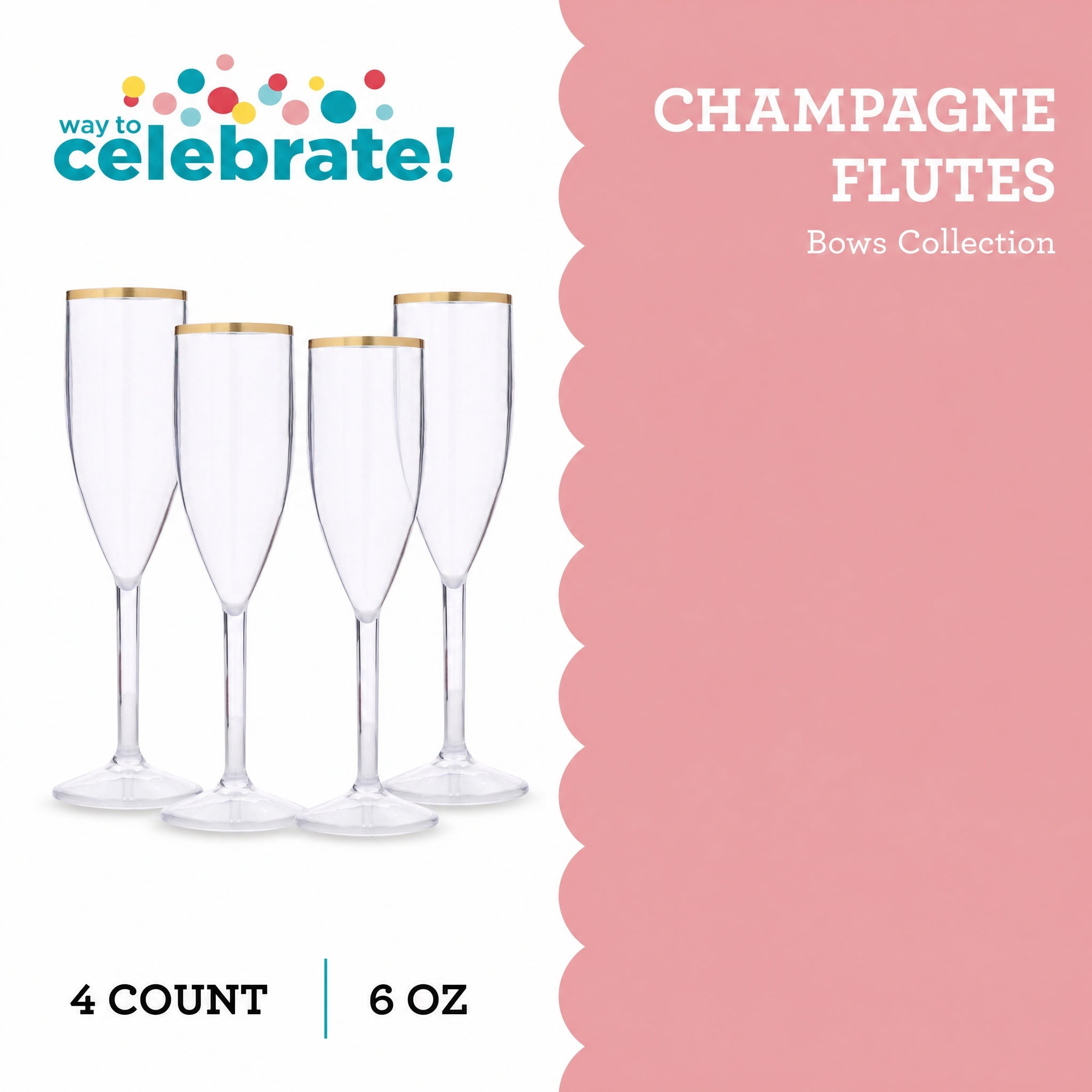 Clear Plastic Champagne Flutes, 6 oz, 4 Count, by Way To Celebrate