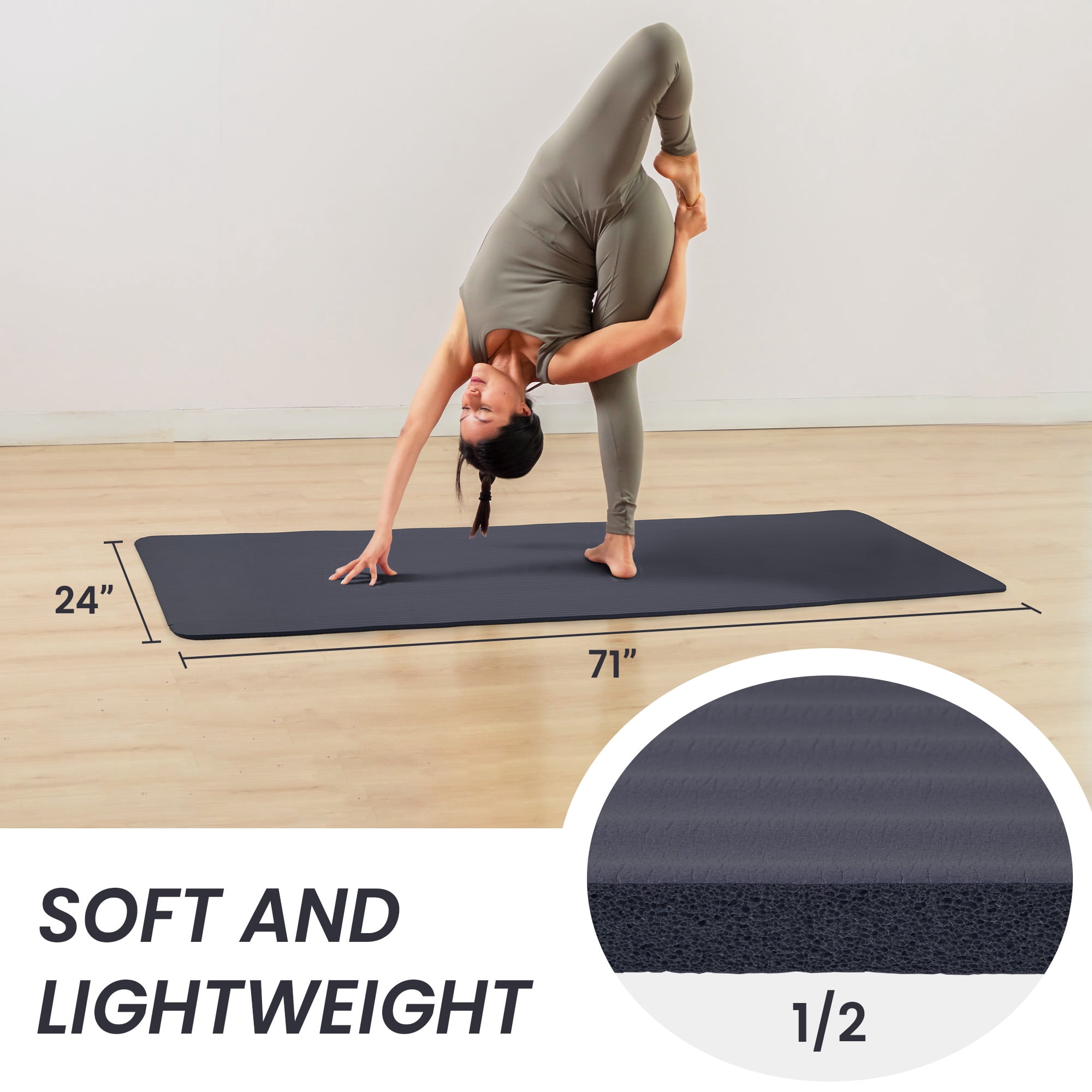 BalanceFrom Extra Thick 1/2" Yoga Mat - 71"x24" Non-Slip Exercise Mat with Carrying Strap, High Density Foam for Spine & Joint Support, Easy Clean & Portable for Hom，Travel，Gym