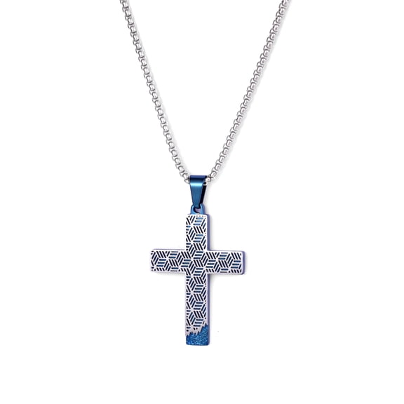Iron Saints Men Bold Drip Cross Pendant Necklace, Stainless Steel, Men Fashion Steel Pendant