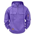 thumbnail image 4 of Timoontee Men's Tactical Hoodies Fall Sweatshirts Casual Durable Utility Workwear Athletic Hooded Sweatshirts Spring Hoodie Long Sleeve 1/4 Zip Pullover Tops Purple L, 4 of 4