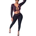 thumbnail image 2 of Faithtur Femmes? 2 Pièces Tenues, Manches Longues Lacées Crop Tops + Pantalons, 2 of 4