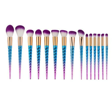 Smarit 15 Pieces Unicorn Makeup Brushes Set Professional Foundation Eyebrow Eyeliner Blush Cosmetics Brush Kit