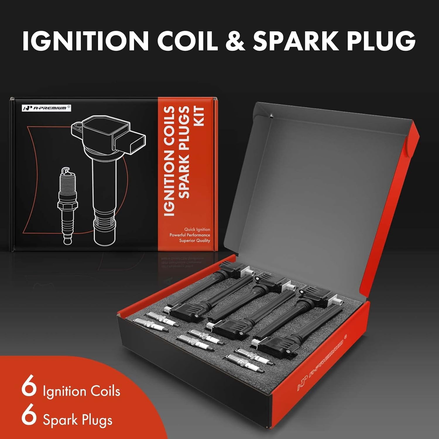 A-Premium Set of 6 Ignition Coil Pack and Iridium Spark Plugs Compatible with Ford F-150 F150 2017-2019, Expedition 2018-2019 & Lincoln Navigator 2018-2019, 3.5L, Replace# HL3Z12029A, NGK94372