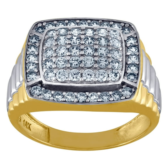 10k Two-tone Gold Mens Cubic Zirconia Square Head Fashion Ring 16x3.6mm Wide Ring for Men