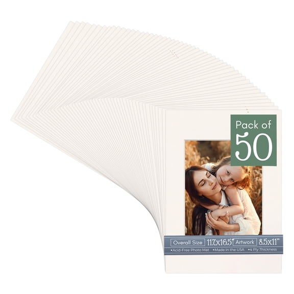 Silver Mist Picture Frame Mat for 11.7x16.5 Frames - Fits 8.5x11 Photos - 50 Mats