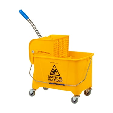 Mind Reader Mobile Heavy Duty Mop Bucket with Down Press Wringer, 22-Quart Capacity, Yellow