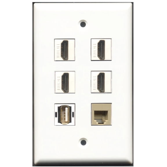 Ultra Spec Cables 4 Port HDMI 1 USB A-A 1 Phone RJ11 RJ12 Beige Wall Plate