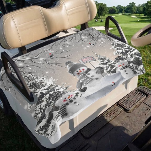 Grey Christmas Golf Cart Seat Covers, Snowman Winter Snowflake Xmas Tree Golf Cart Seat Towel Cover for 2/4 Seater Bench Seats, Breathable Washable Dust & Sun Protection Seats Blanket 51''x31''