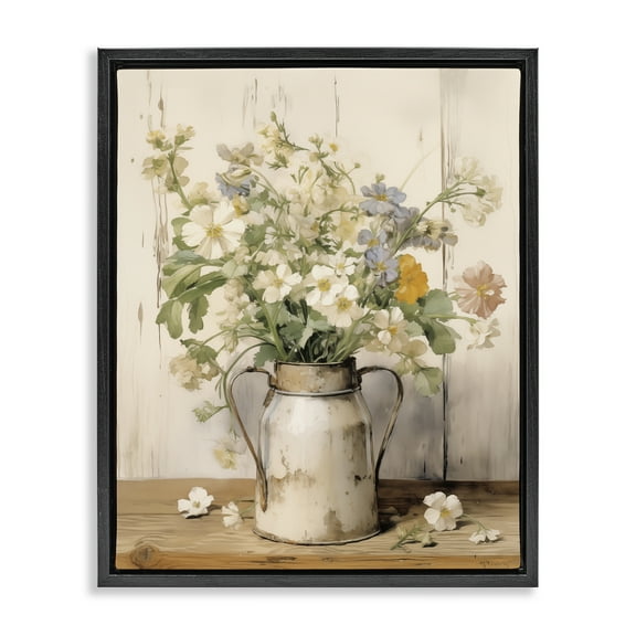 Stupell Industries Country Canister Bouquet Plants & Flowers Painting Black Floater Framed Canvas Art Print Wall Art, 17 x 21
