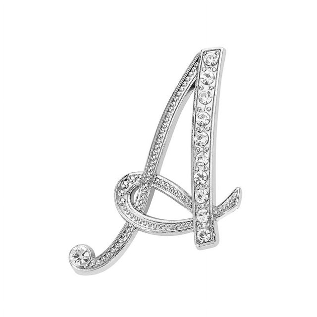 Broche de letras con inicial de diamantes de imitación para mujer, manualidades, plateado, con iniciales, con letras, broches de metal chapado en oro, broche de diamantes de imitación de cri