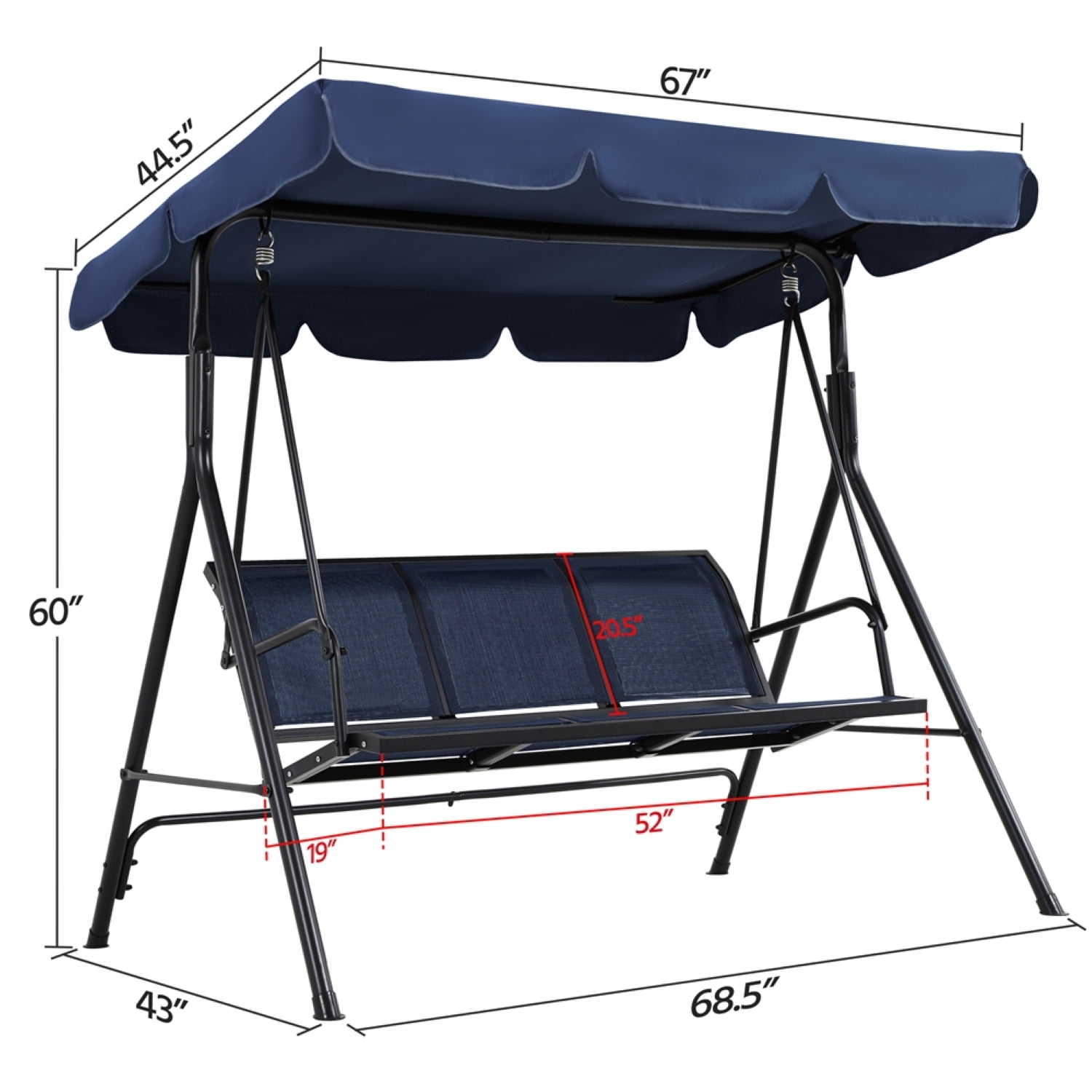 Renwick 3-Seat Outdoor Patio Swing Chair with Adjustable Canopy, Blue