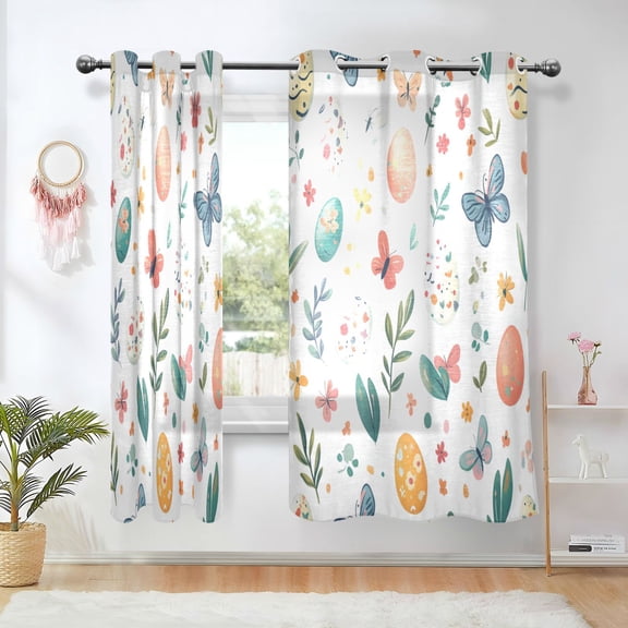 Yayeee Window Curtains Light Filtering 63"x42" Grommet Panel Pair Home Living Room Decor, Red Easter Eggs
