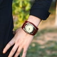 thumbnail image 4 of Hevirgo Vintage Roman Numerals Gear Faux Leather Band Men Wrist Bracelet Quartz Watch, 4 of 7