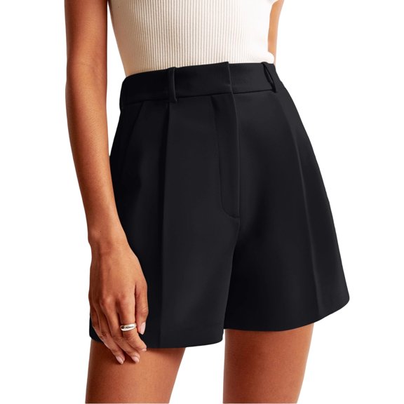 Sewkxo Womens Casual Elastic Waist Wide Leg Suit Shorts Summer Dressy Work Shorts with Pockets,Black 2XL