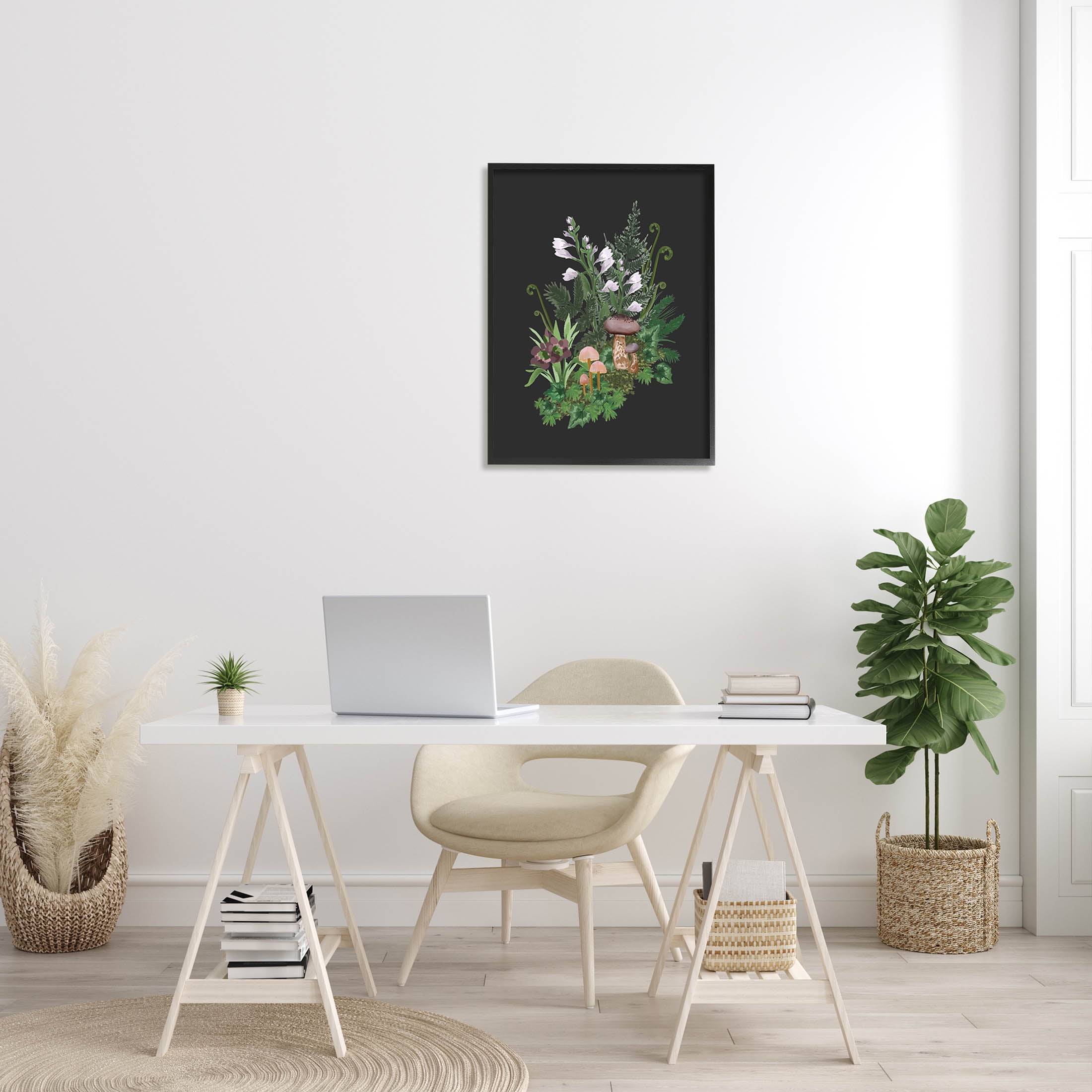 Forest Plants Blooming Mushrooms Botanical & Floral Graphic Art Black Framed Art Print Wall Art